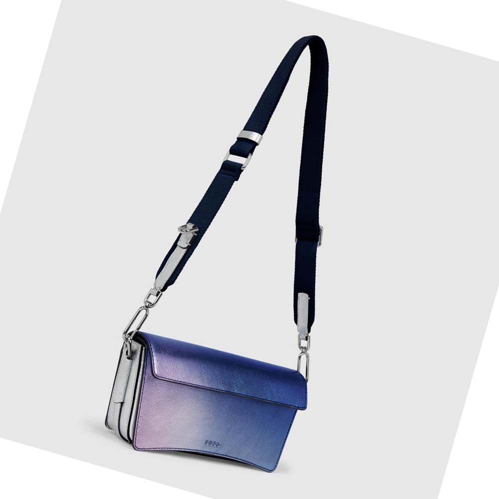 Women's Ecco METALLIC RISE CASSETTE Shoulder Bags Blue / Silver | SG 378NWY